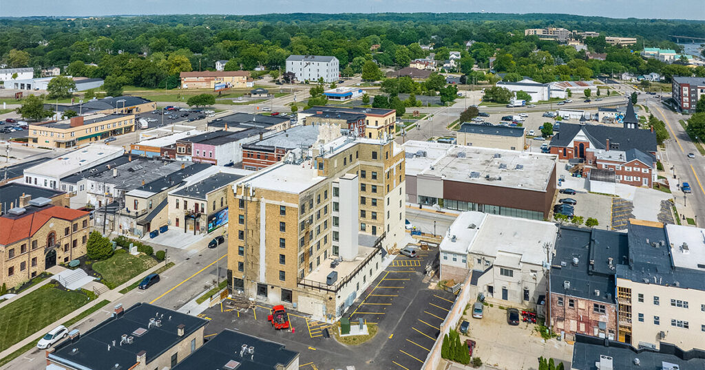 Aerial view of downtown Janesville WI