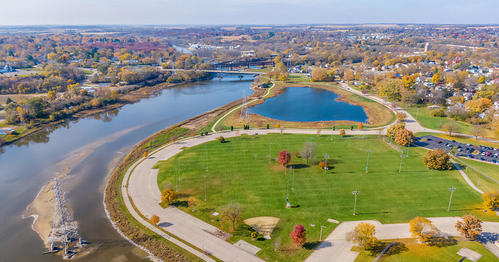 Aerial view of monterey park in janesville, wisconsin's fourth ward neighborhood.