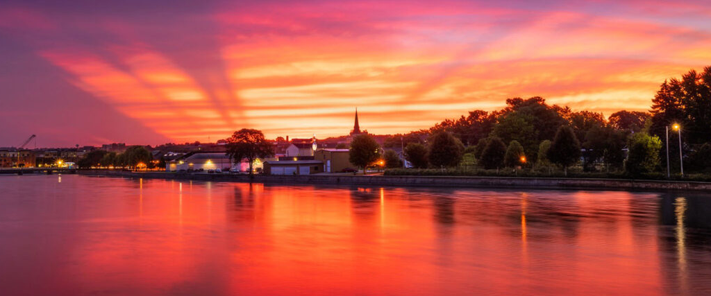 Sunset over downtown Janesville Wisconsin and the Rock River