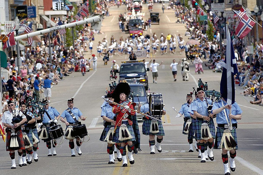 Marching band in downtown Stoughton Wisconsin