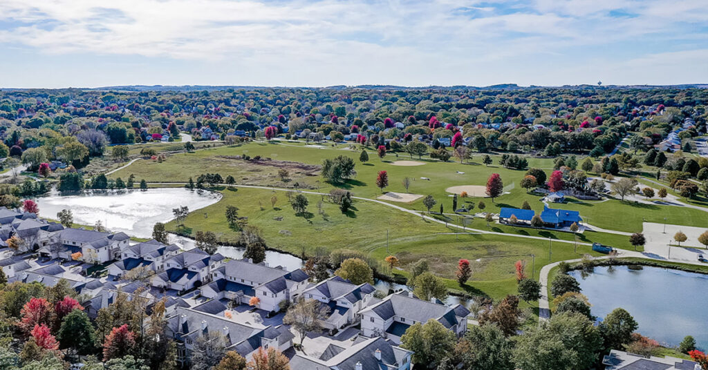 Aerial view of a subdivision in fitchburg wisconsin.