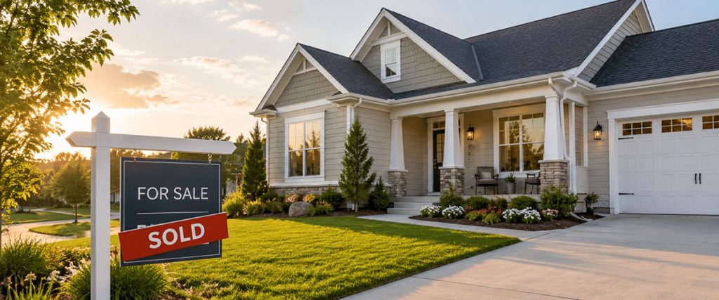 Sold sign in front of a well-maintained suburban home, representing how to sell your home fast with strong curb appeal.